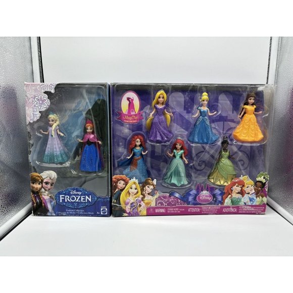Mattel Disney Princess MAGICLIP 8 PC Doll Gift Set Frozen Anna Elsa Open Box